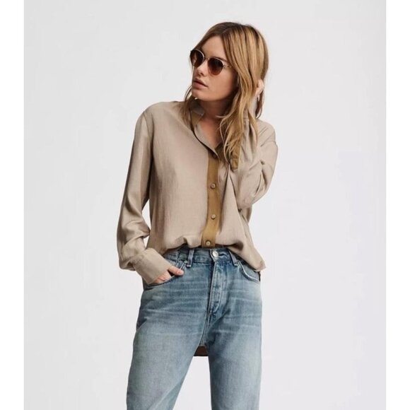 rag & bone Tops - Rag & Bone New York Small Taupe Tan Button-Up Blouse Professional Neutral